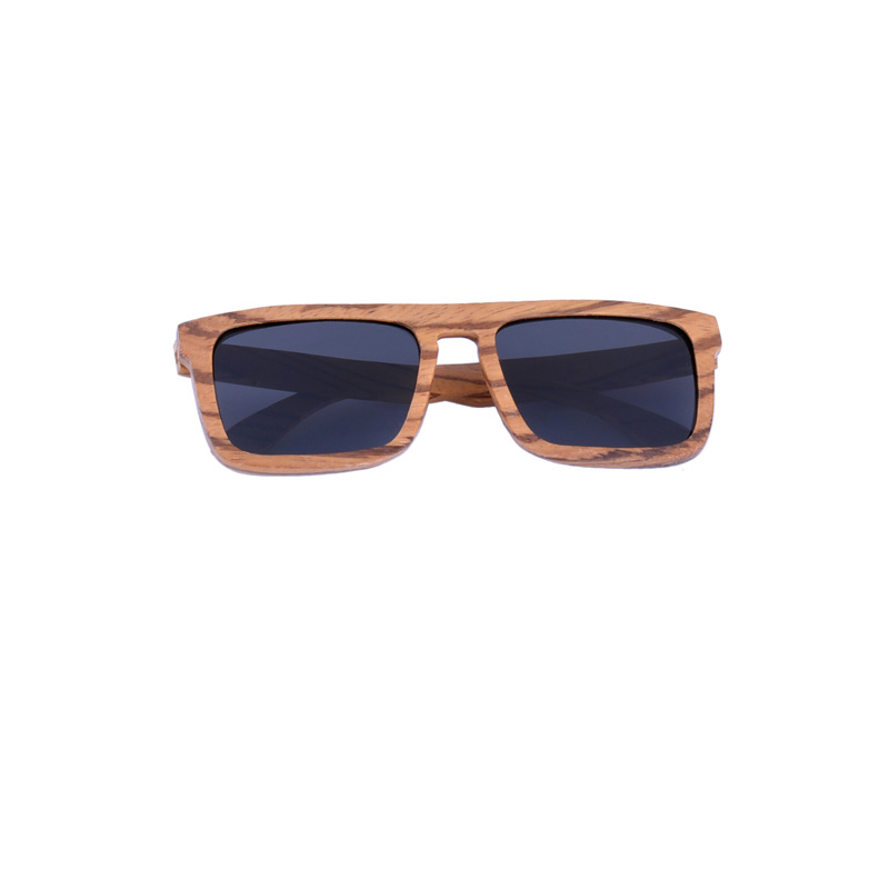 Square zebra wood sunglasses with Black polarized lenses